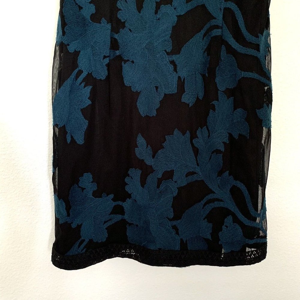 Tahari Arthur S. Levine Dress Black Blue Floral Embroidered Mesh - Picture 4 of 9